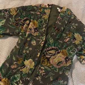 Green shawl with floral velvet print